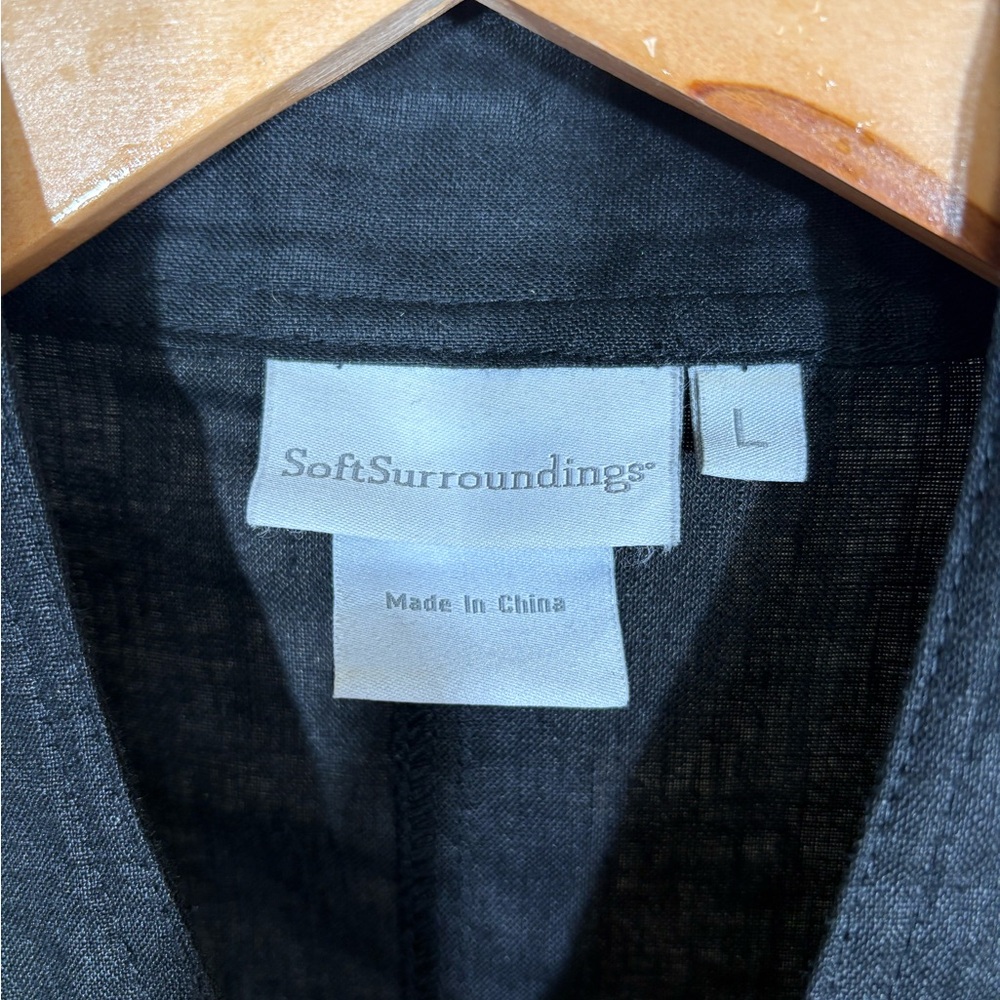 Soft Surroundings Black 100% Linen Ruffled Front Jacket Women’s Size Large - Picture 4 of 8